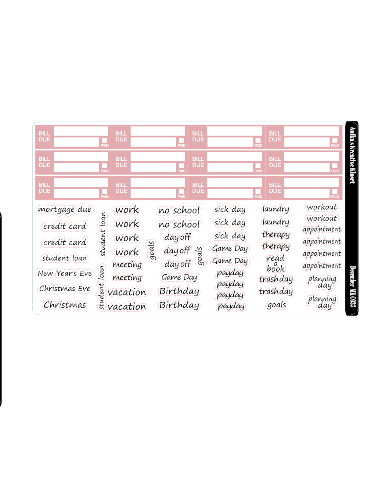 December Monthly Kit HP classic size MK-C033