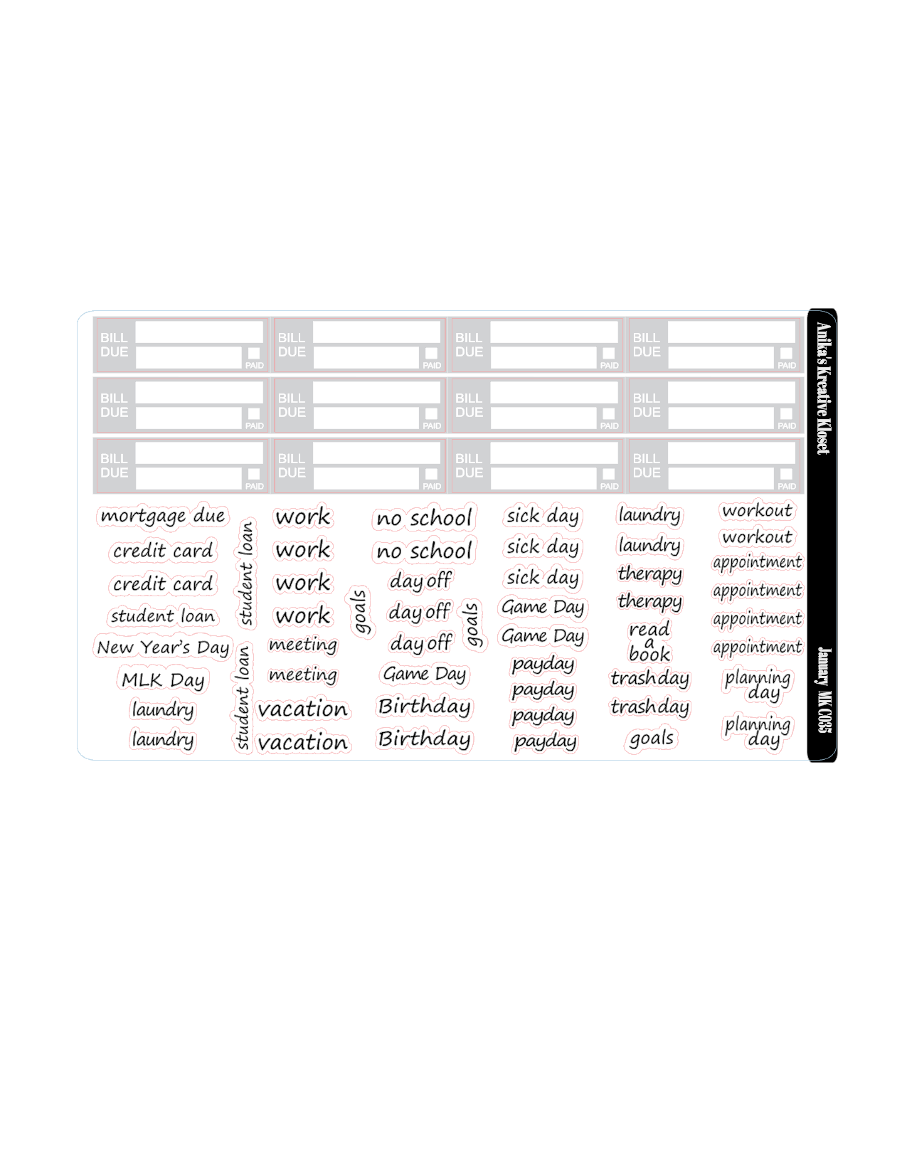 January Monthly Kit HP Classic Sized MK-C035