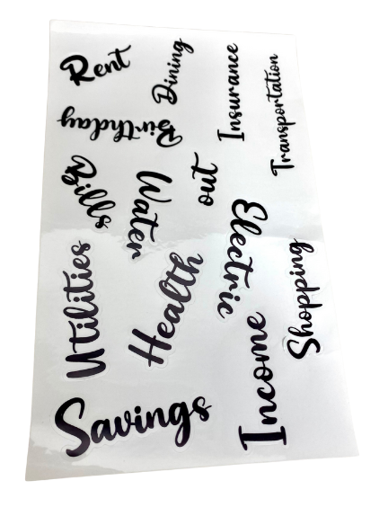 Cash Envelope Label Sticker Sheet: Black1.5