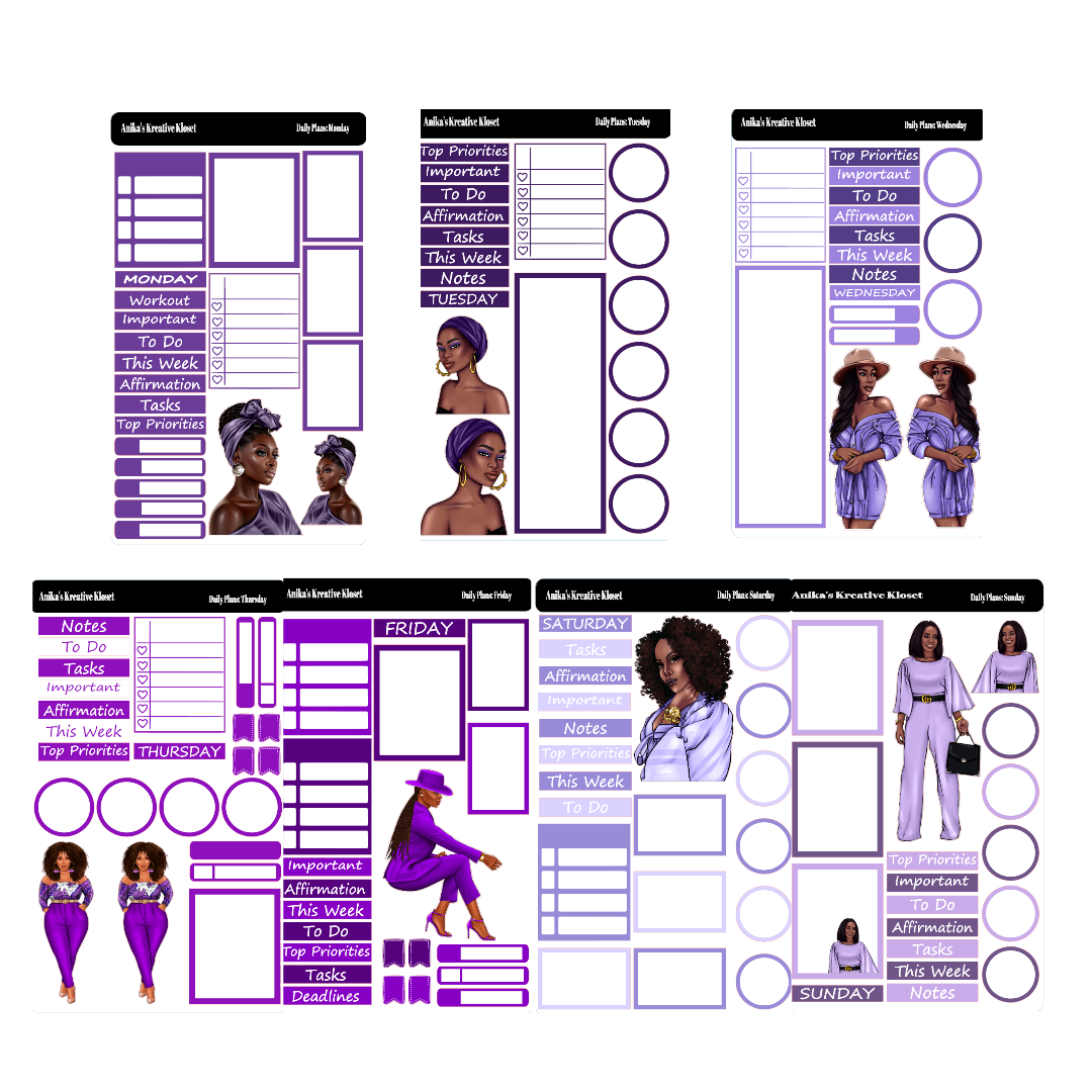 Shades of Purple Daily Plans Sticker Sheet