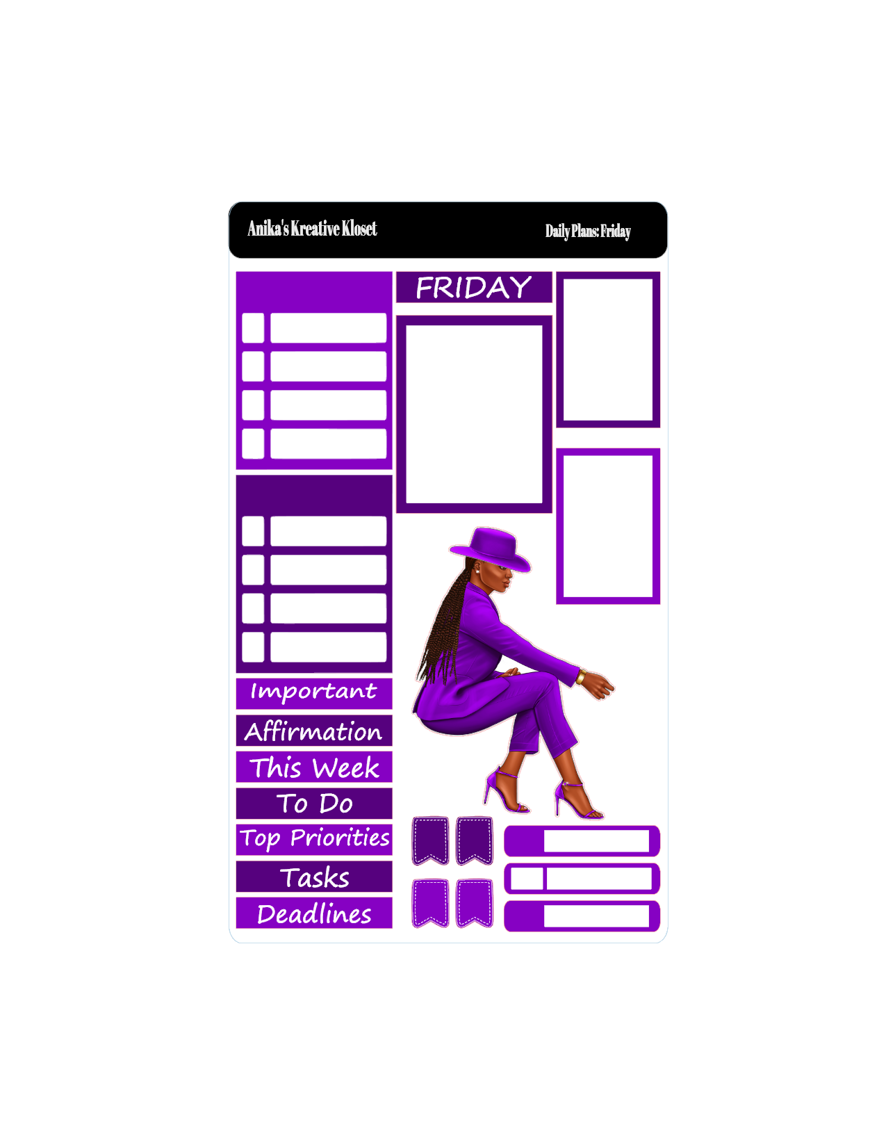 Shades of Purple Daily Plans Sticker Sheet