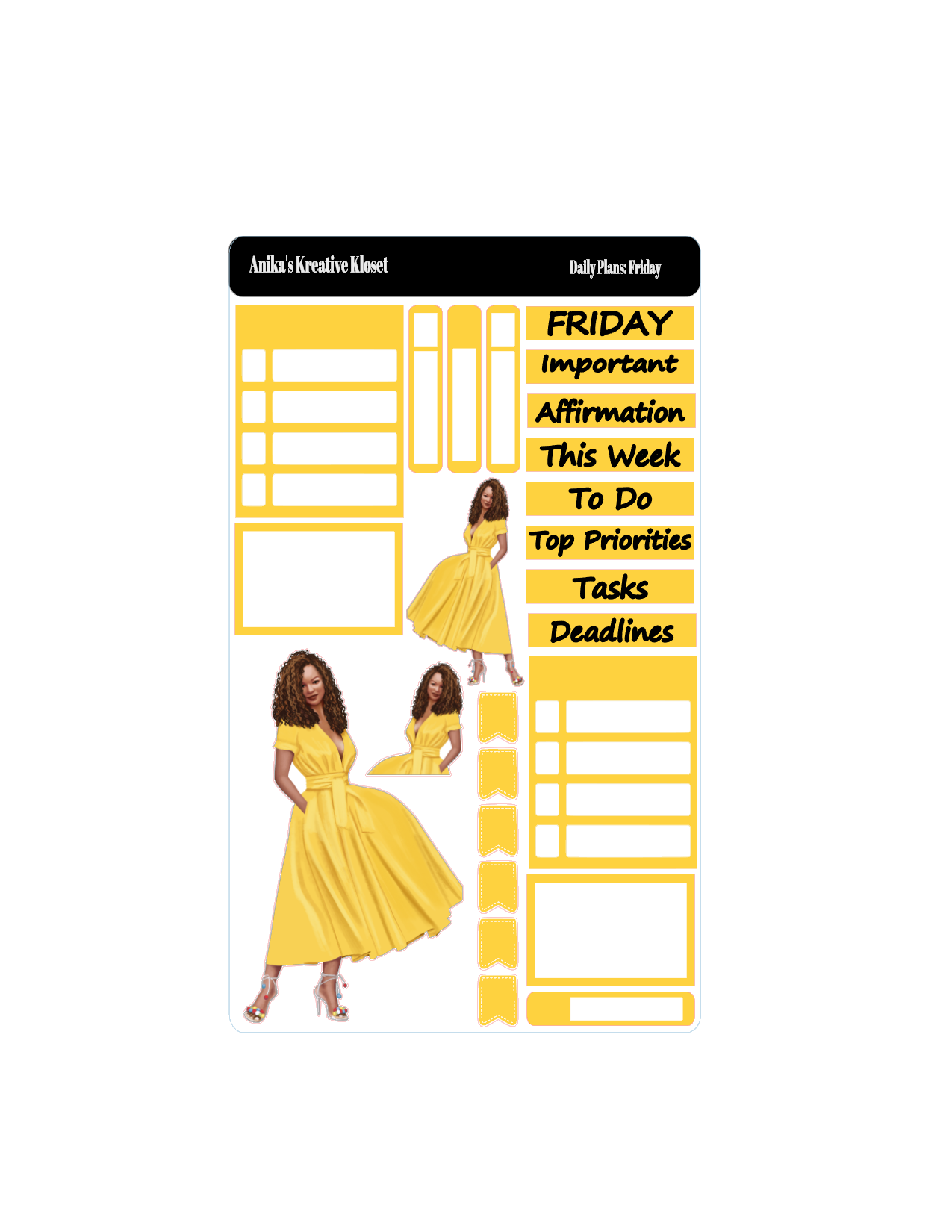 Shades of Yellow Daily Plans Sticker Sheet