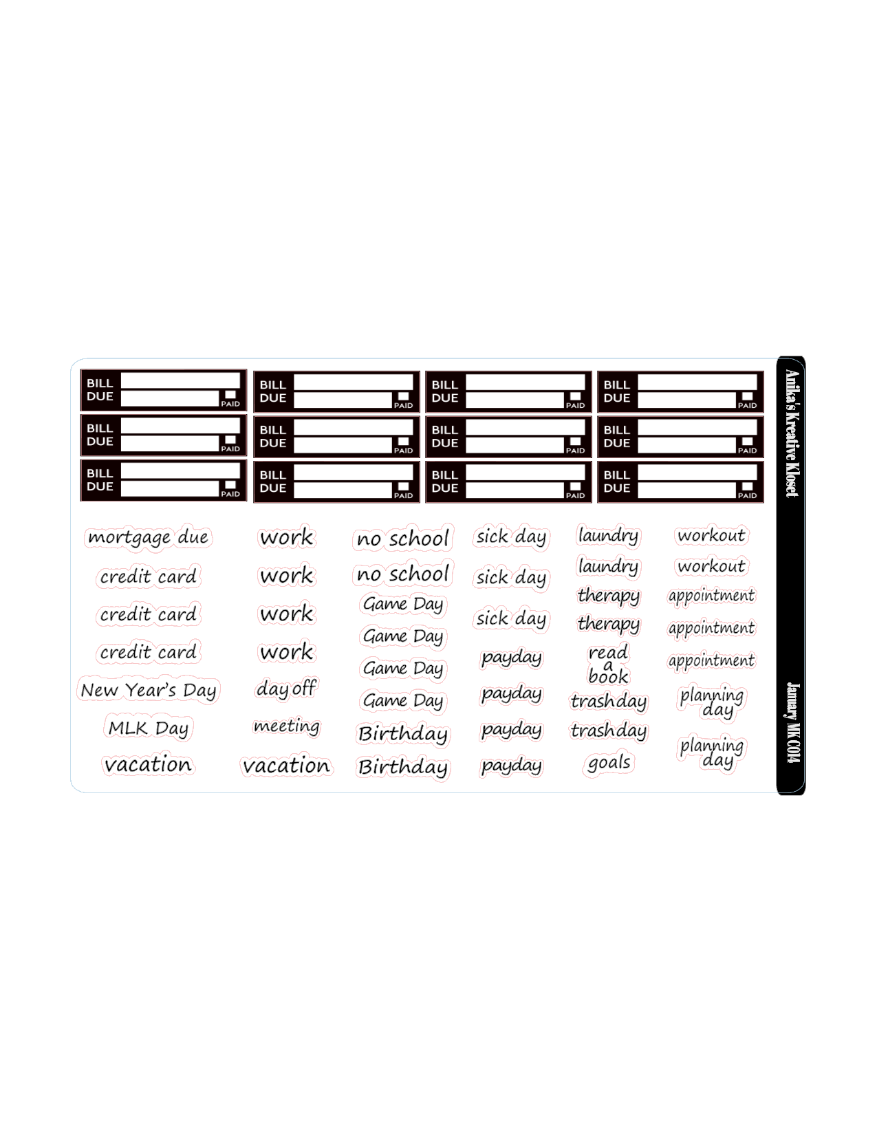 January Monthly Kit HP Classic- Sized MC-C014
