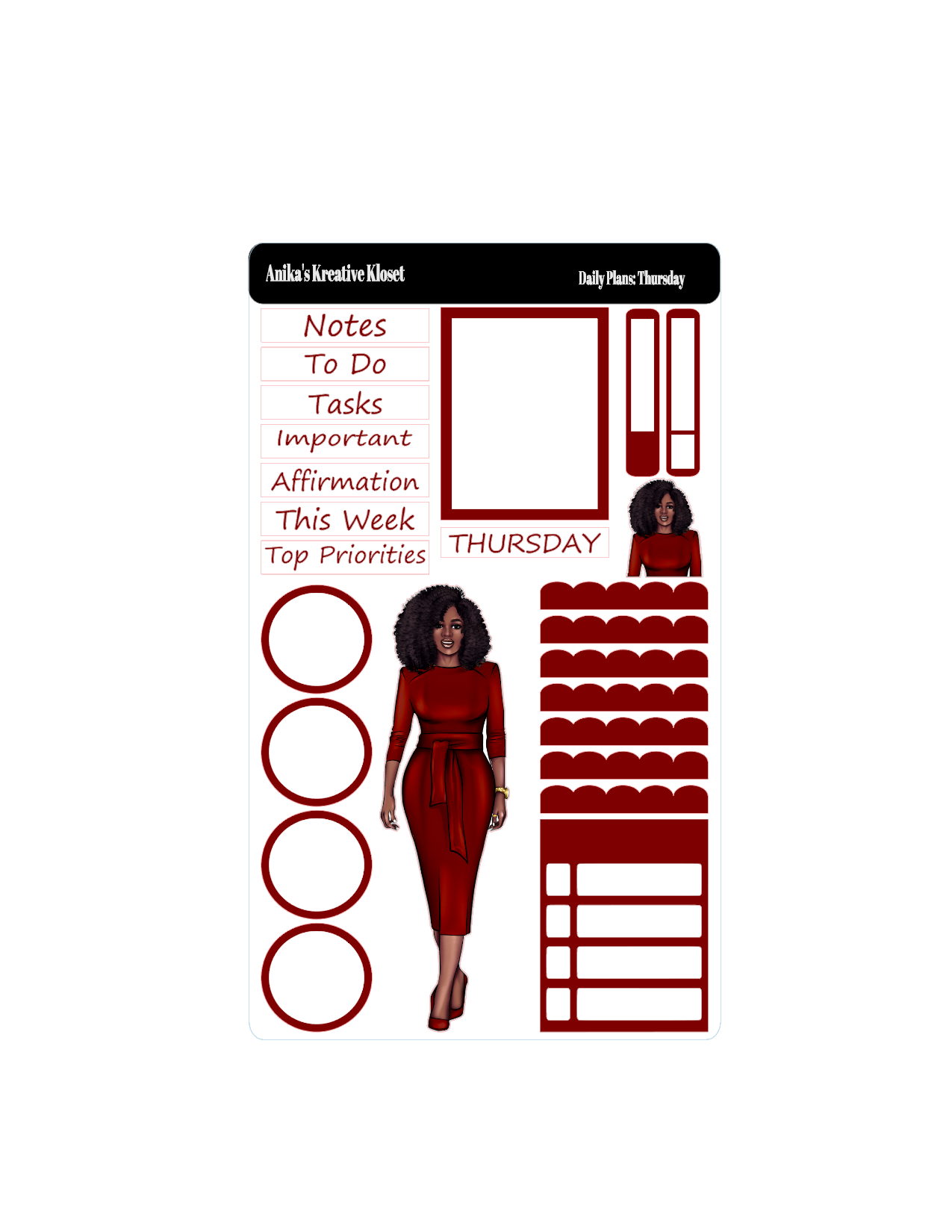 Shades of Red Daily Plans Sticker Sheet