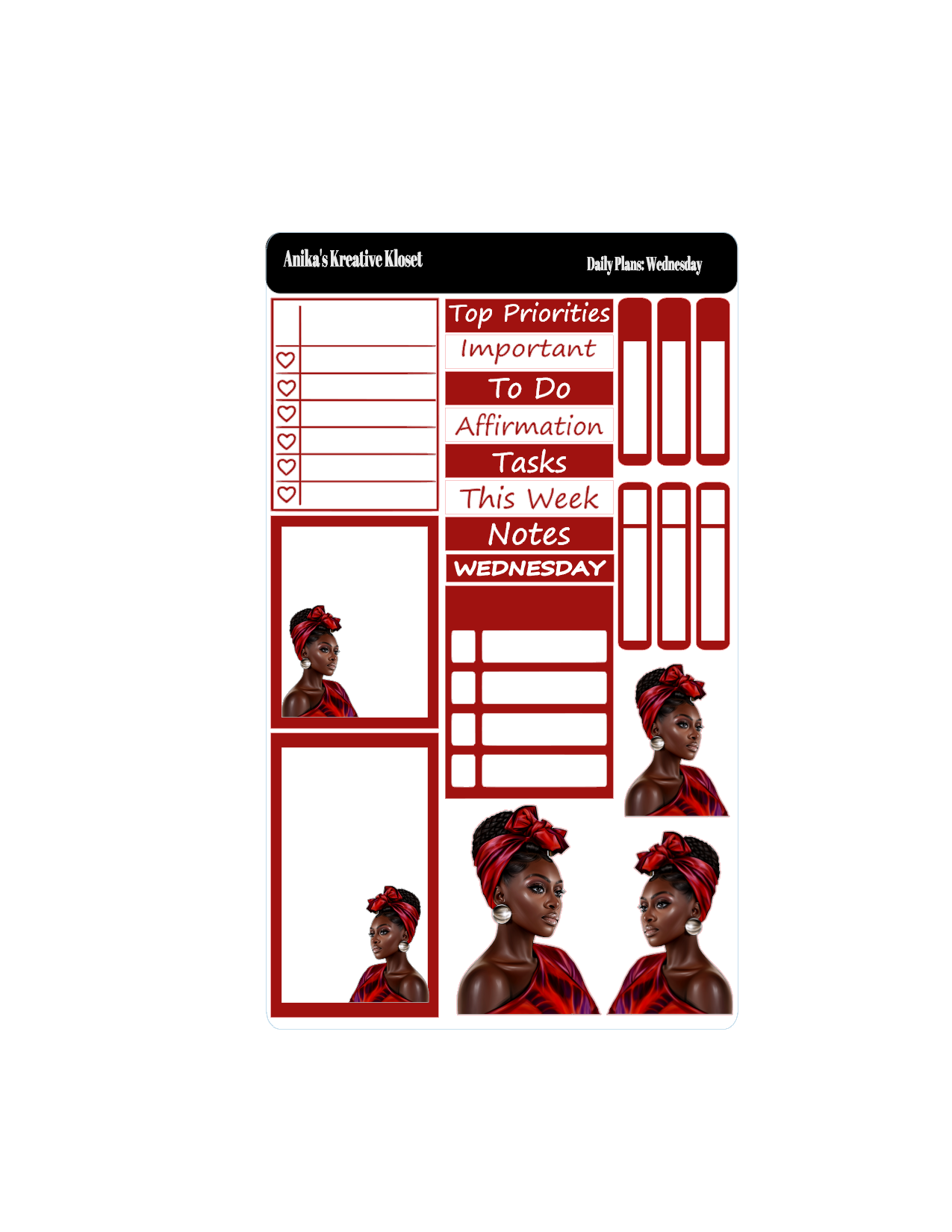 Shades of Red Daily Plans Sticker Sheet