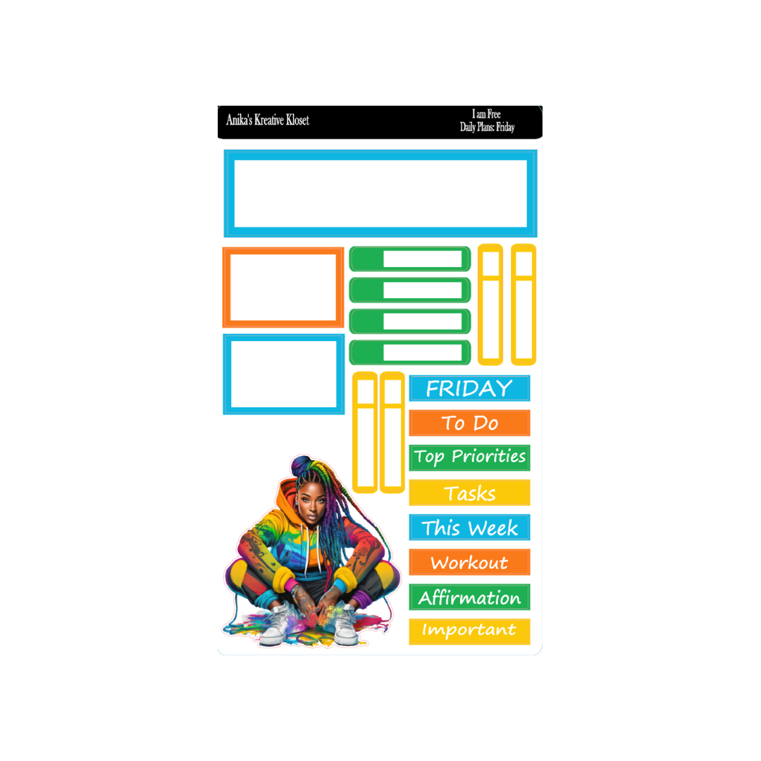 Daily Plan Sticker Kit: I am Free: Color-Coded Girls