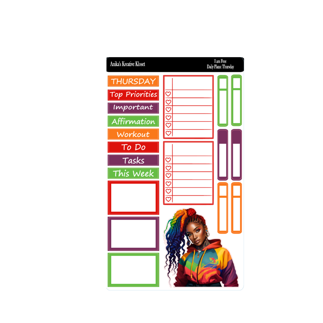 Daily Plan Sticker Kit: I am Free: Color-Coded Girls