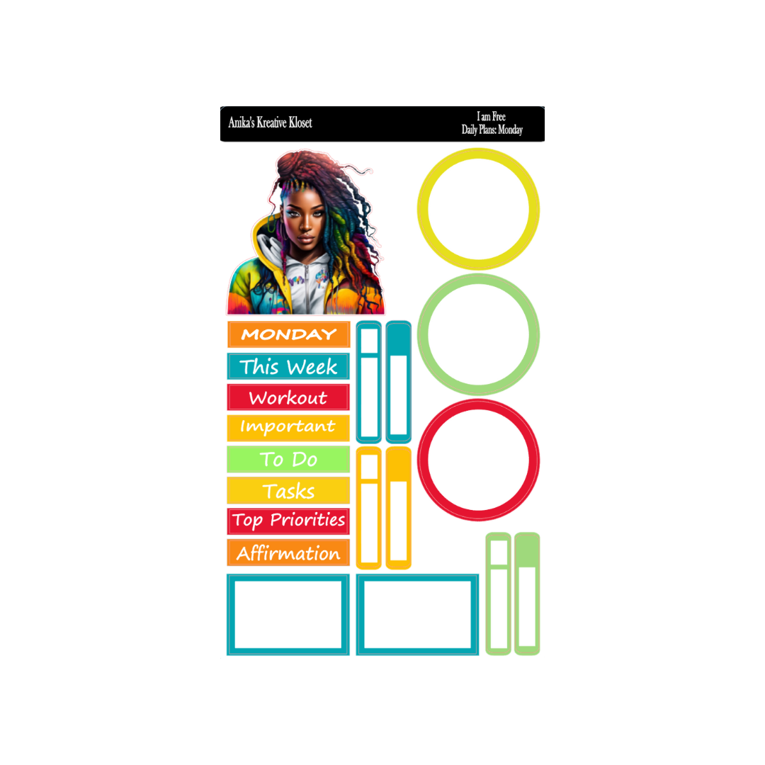 Daily Plan Sticker Kit: I am Free: Color-Coded Girls