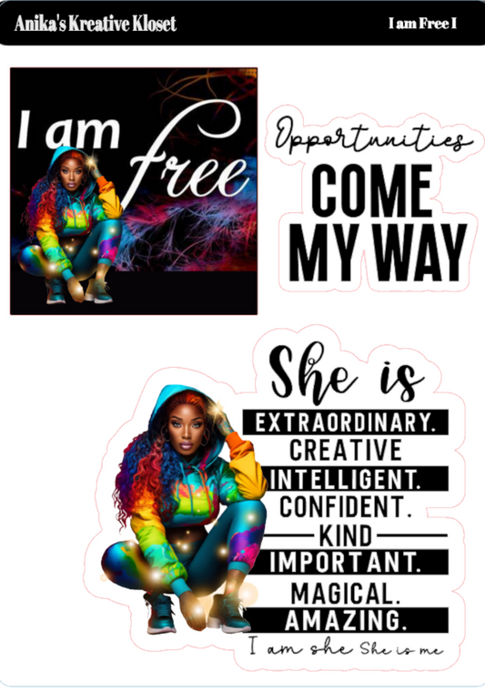 I am Free:Color-Coded Girl Motivational Sticker
