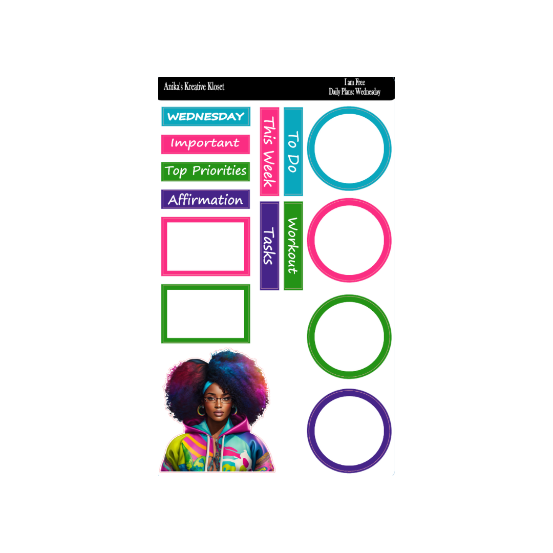Daily Plan Sticker Kit: I am Free: Color-Coded Girls