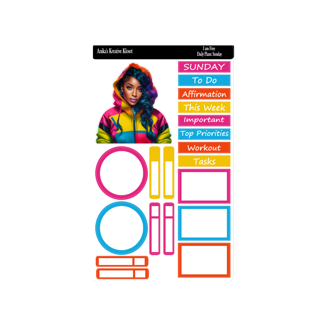 Daily Plan Sticker Kit: I am Free: Color-Coded Girls