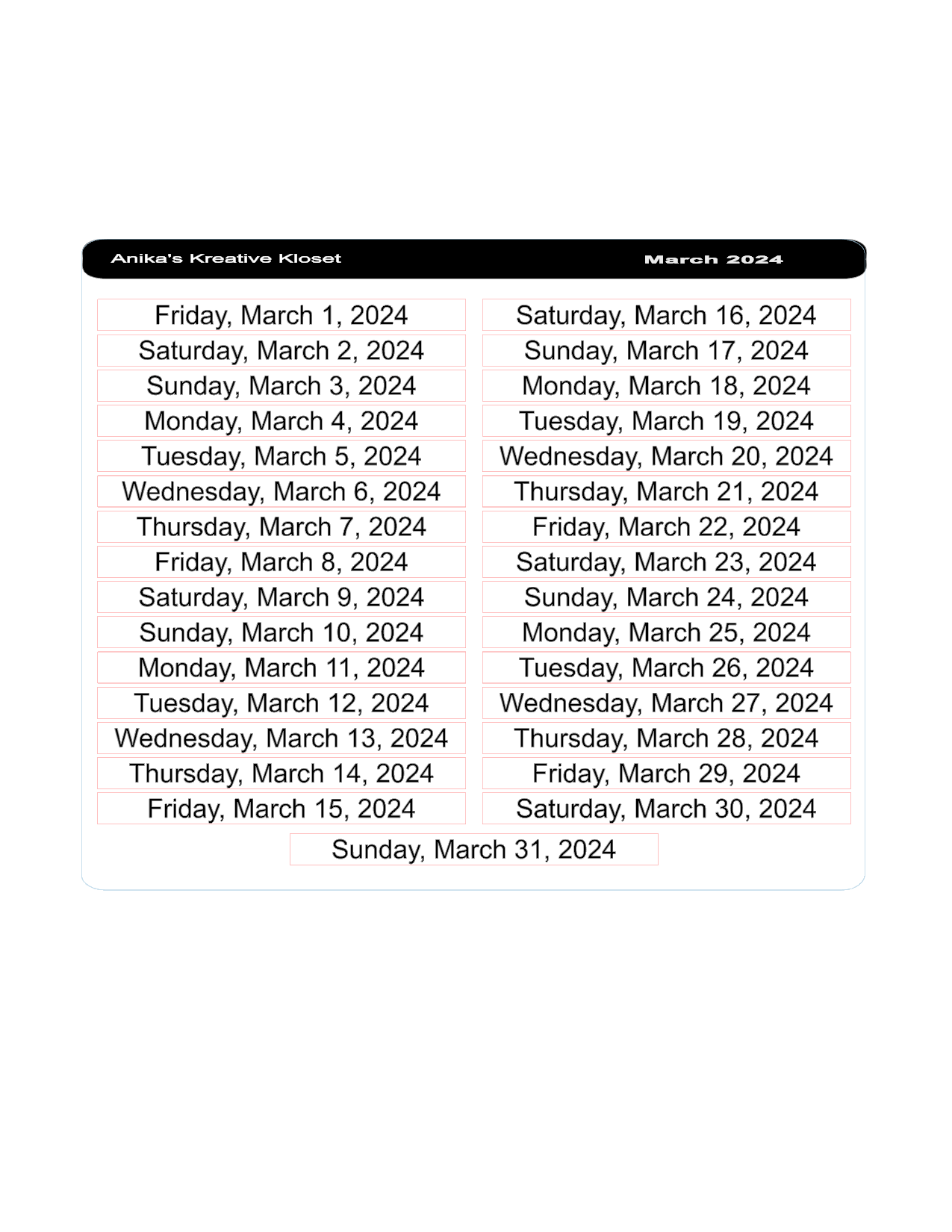 Date Strips 2024