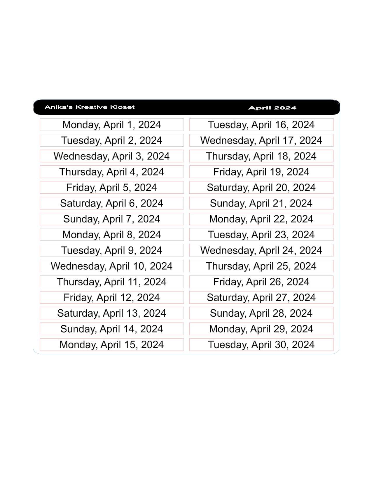 Date Strips 2024