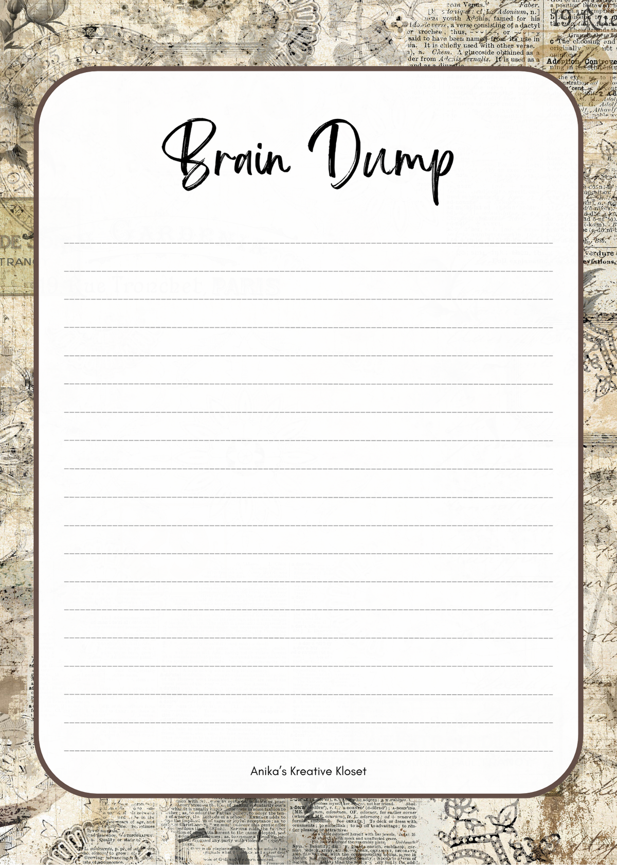 Clear My Mind Brain Dump Notepad