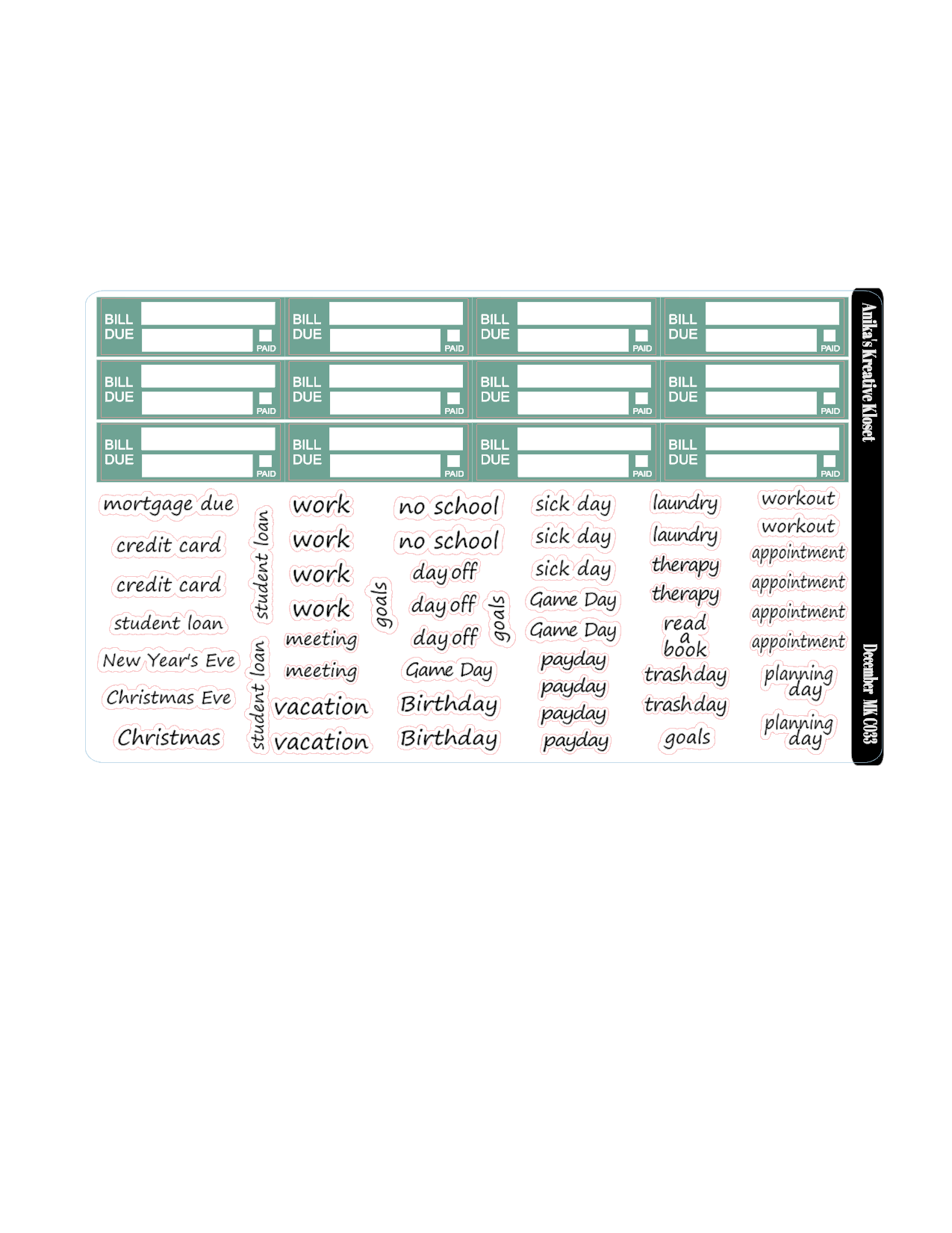 December Monthly Kit HP Classic Sized MK-C032