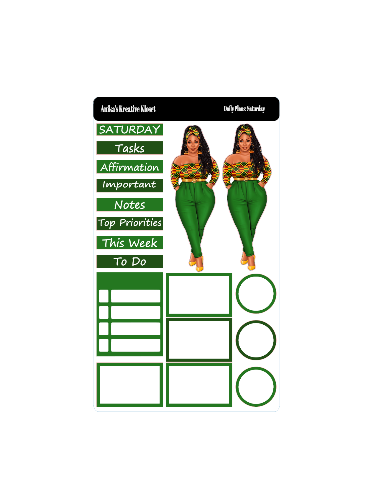 Shades of Green Daily Plans Sticker Sheet