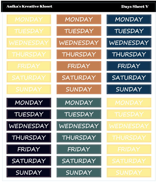 Shades of Colors: Days of the Week V