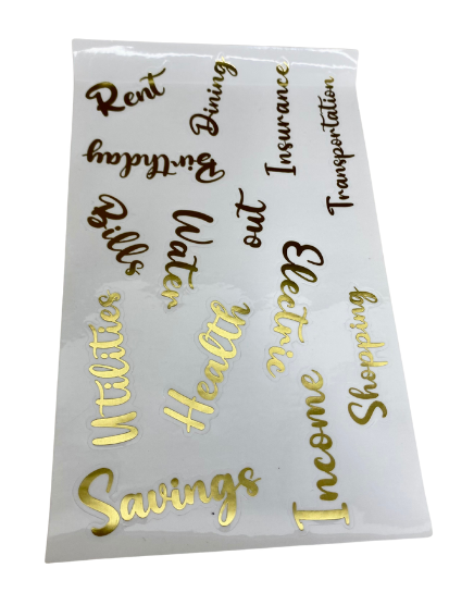 Cash Envelop Label Sticker Sheet Gold Letters