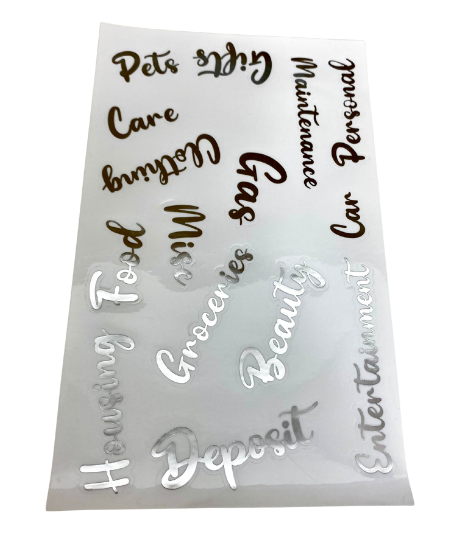 Cash Envelope Label Sticker Sheet – Silver Script