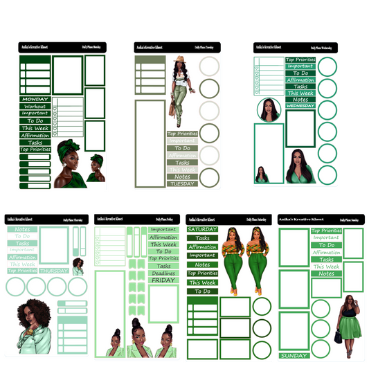 Shades of Green Daily Plans Sticker Sheet