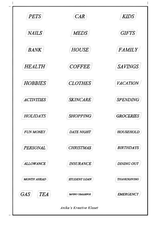 Tabbed Cash Envelope Labels- A6