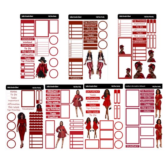 Shades of Red Daily Plans Sticker Sheet