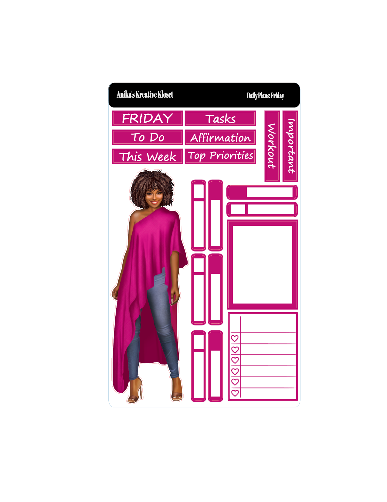 Shades of Pink II Daily Plan Stickers