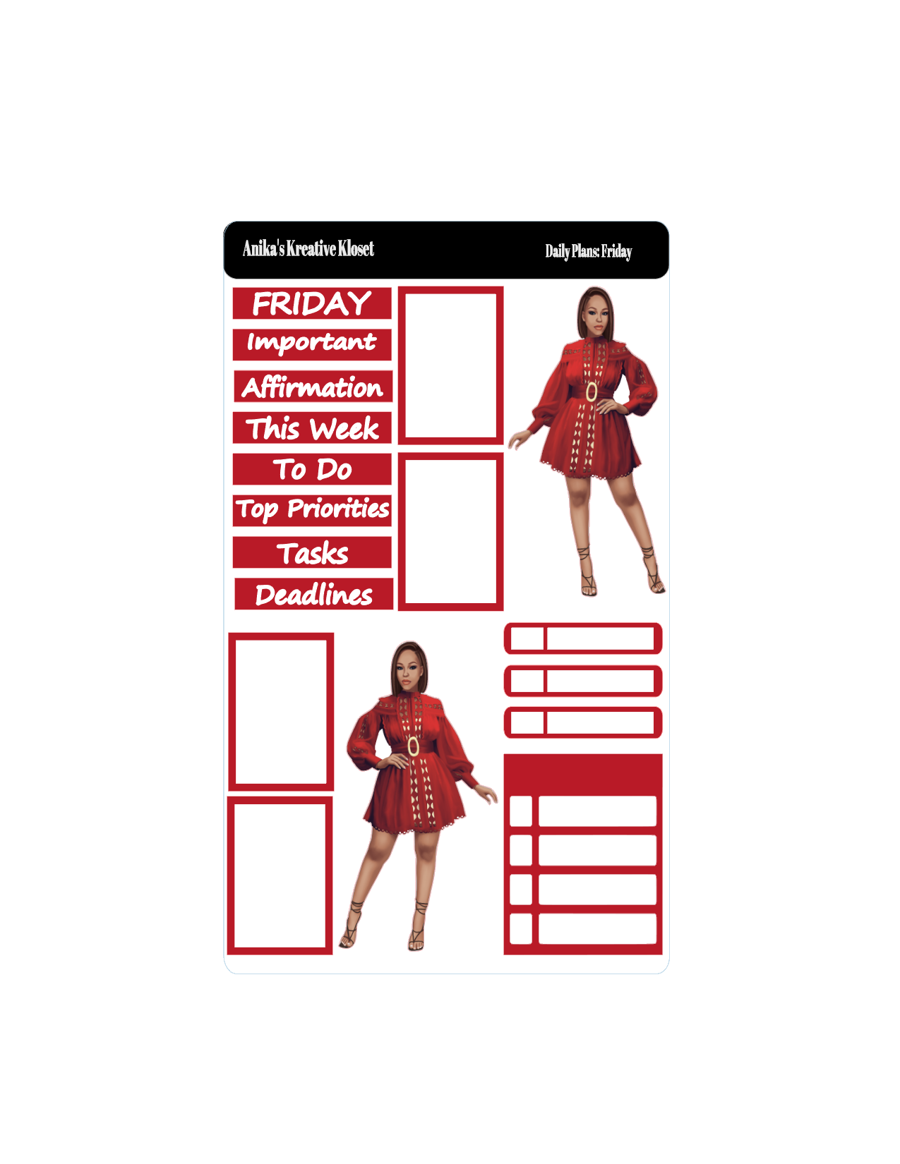 Shades of Red Daily Plans Sticker Sheet