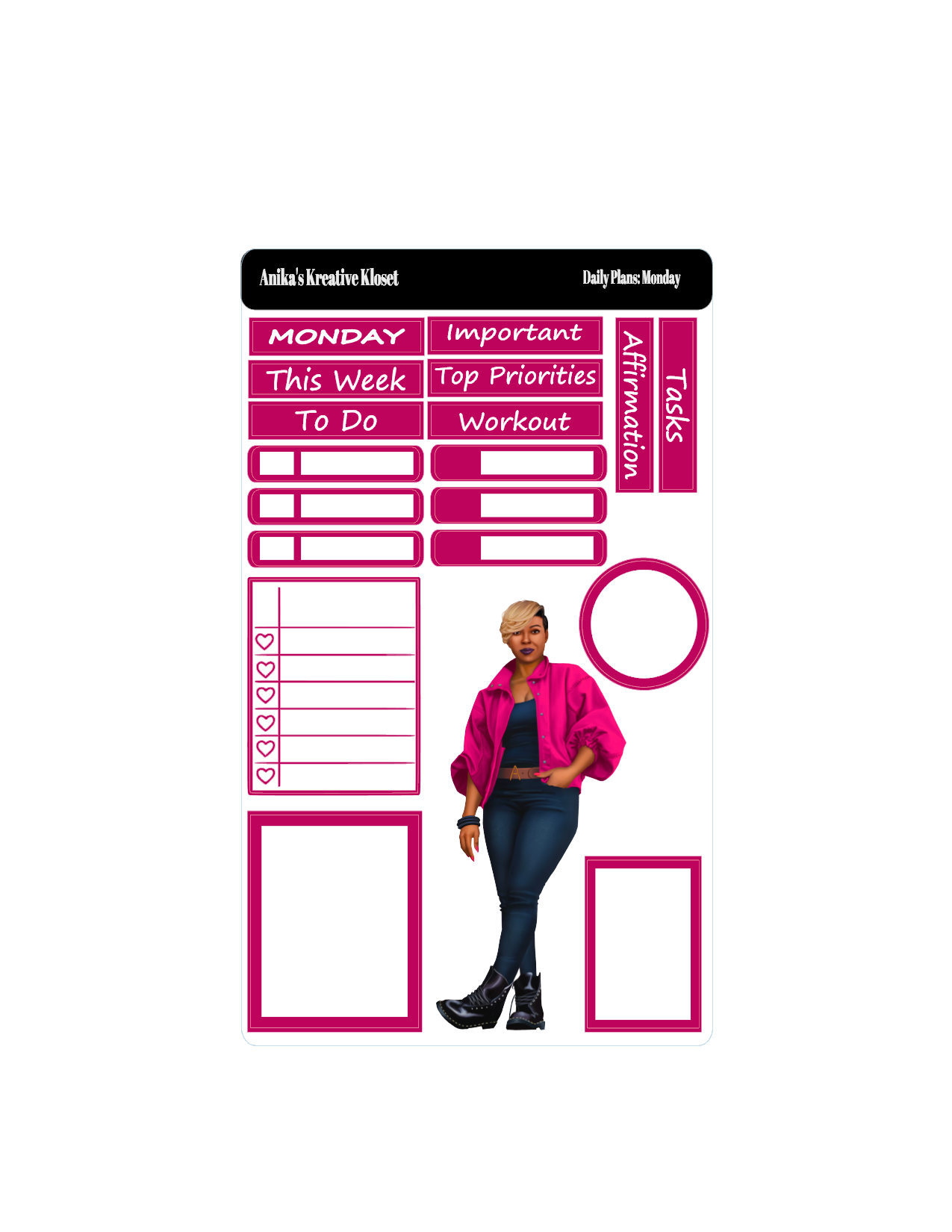 Shades of Pink II Daily Plan Stickers