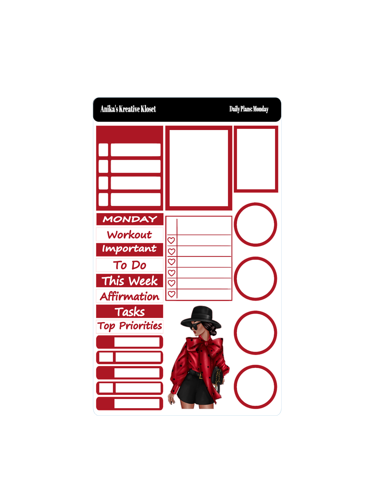 Shades of Red Daily Plans Sticker Sheet