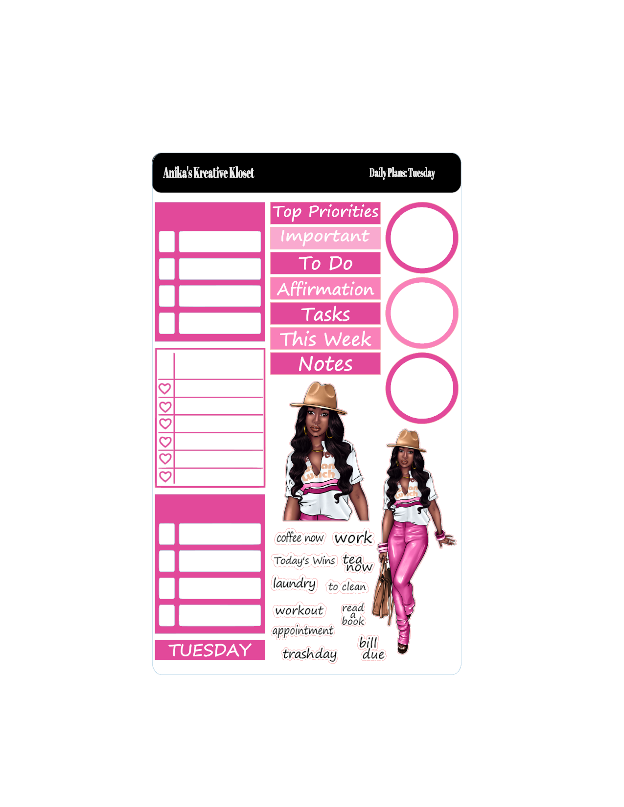 Shades of Pink Daily Plans Sticker Sheet