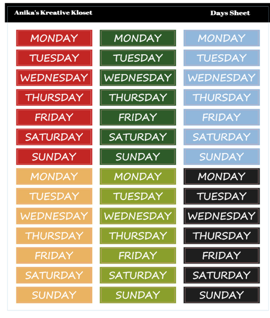 Shades of Color: Days of the Week