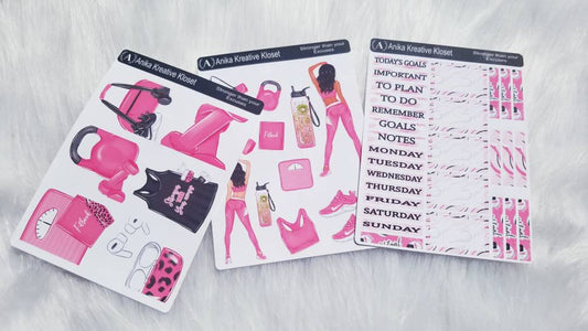 Fitness Sticker Kit|Stronger than Your Excuses|3-Page kit
