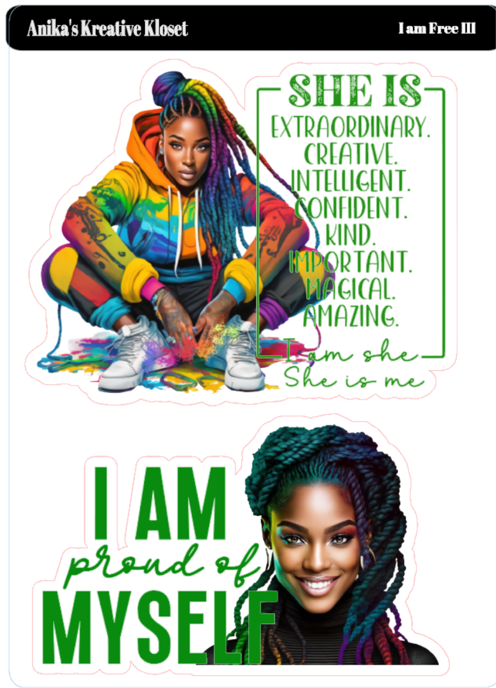 I am Free:Color-Coded Girl Motivational Sticker