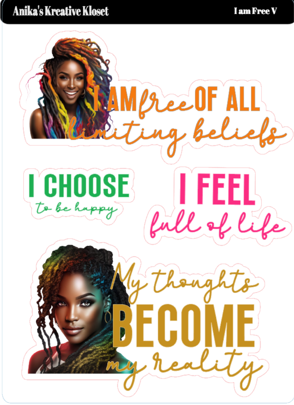 I am Free:Color-Coded Girl Motivational Sticker